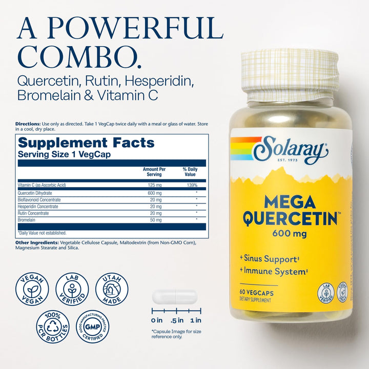 Mega Quercetin Healthy Cells, Heart, Circulatory &amp; Respiratory System Support Bioflavonoids &amp; AMPK Activator Non-GMO, Vegan 60 VegCaps