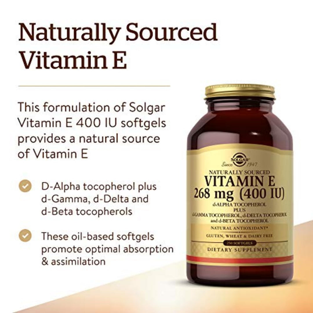 Solgar Vitamin E 268 mg (400 IU), 250 Mixed Softgels - Natural Antioxidant, Skin &amp; Immune System Support - Naturally-Sourced Vitamin E - Gluten Free, Dairy Free - 250 Servings