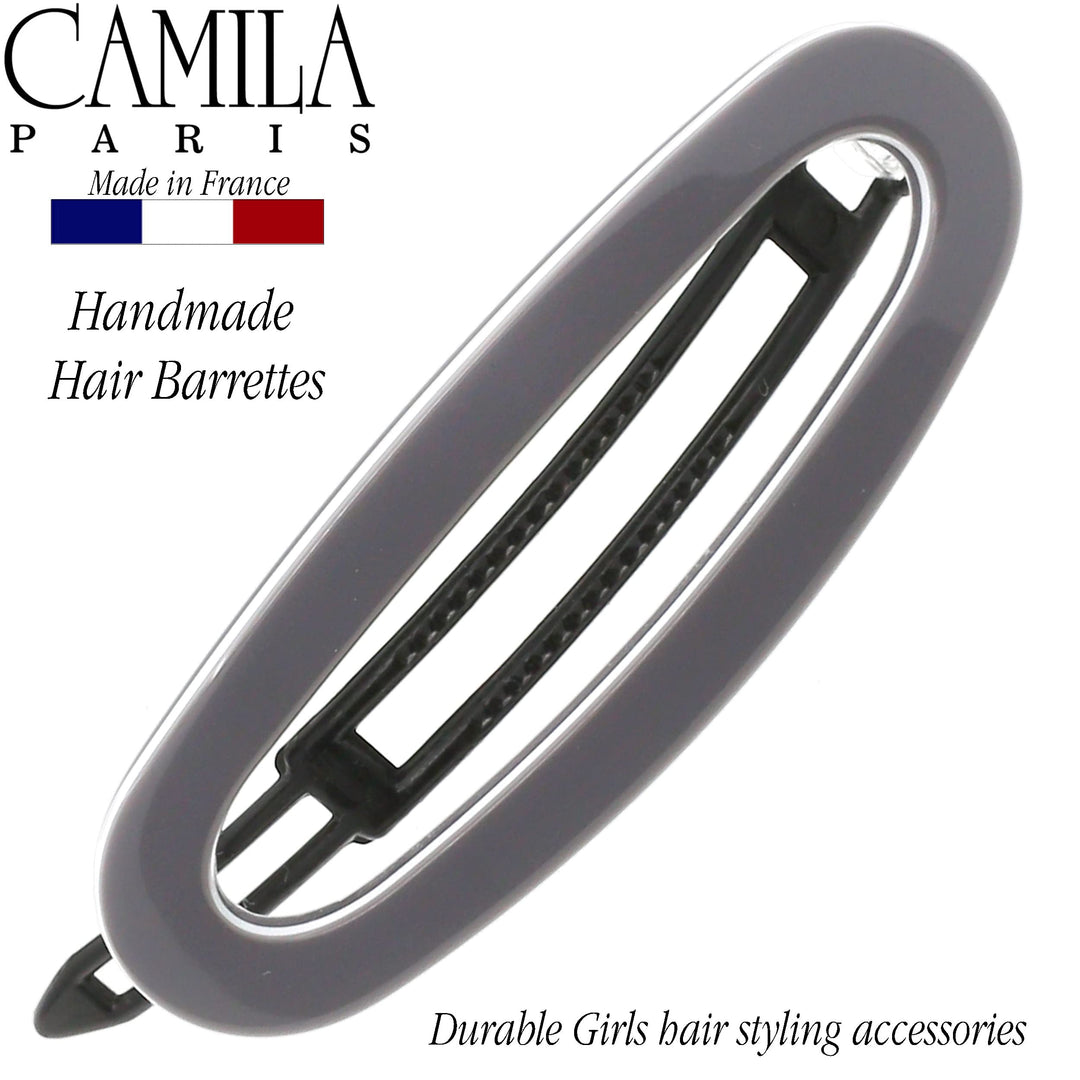 Paris CP3366 French Hair Slides Clips for Women, Handmade Gray and White, Girls Side Slide-in Clip, Hair Accessories for Women. Strong Hold No Slip Grip Fashion Durable Styling,