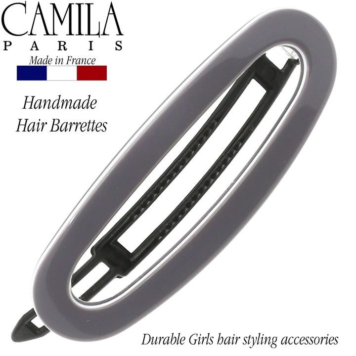 Paris CP3366 French Hair Slides Clips for Women, Handmade Gray and White, Girls Side Slide-in Clip, Hair Accessories for Women. Strong Hold No Slip Grip Fashion Durable Styling,