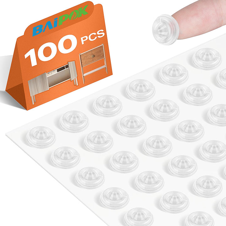 Cabinet Door Bumpers 100 PCS Rubber Bumpers, Sound Dampening Self Adhesive Bumper Pads, Circular Dots Double Buffer Clear Cabinet Bumpers, Cabinet Stoppers for Drawer, Picture Frames, Cutting Boards