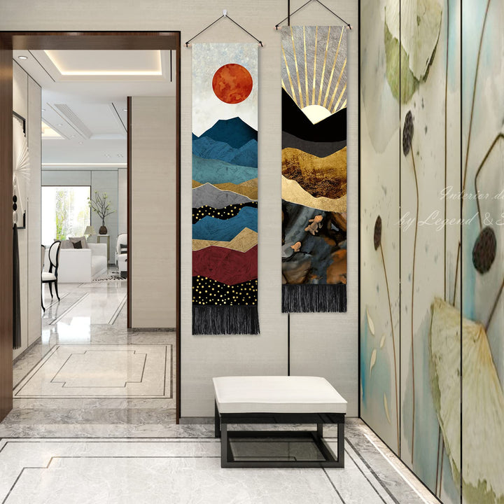 AWAYTR Long Mountain Tapestry Wall Hanging - 2PCS Fores