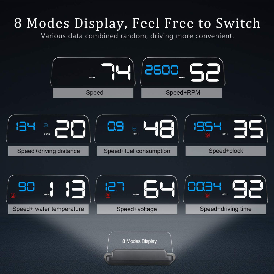 Car HUD Display, Head Up Display OBD2 HUD with Reflection Board Stereo Projecting Display Speed RPM Voltage Car Digital Speedometer C500