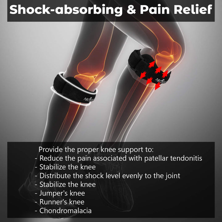 Abco Tech Patella Knee Strap - Knee Pain Relief - Tendon and Knee Support for Running, Hiking, Soccer, Basketball, Volleyball and Exercise - Runners Knee Stabilizer - Adjustable Band (Nylon)