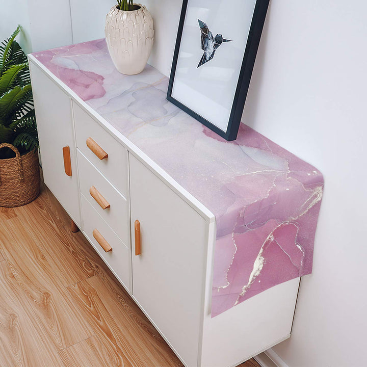 Marble Pink Table Runner-Cotton Linen-72 Inch Long Agate Gold Line Holiday Dresser Scarves,Abstract Modern Art Ombre Tablerunner for Kitchen Coffee/Dining Bedroom Home Living Room Dinner Scarf Décor