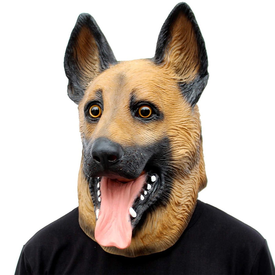 Novelty Halloween Party Latex Animal Dog Head Mask Sounding German Shepherd (Silent)