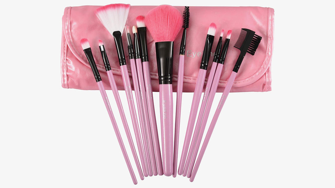 12-piece Makeup Brush Set- Soft Bristles Design, Best Cosmetic Brushes,elegant Matching Colour Travel Case/pouch,professional Pink Designer Kit with Bag. Guaranteed None Shred Bristles.