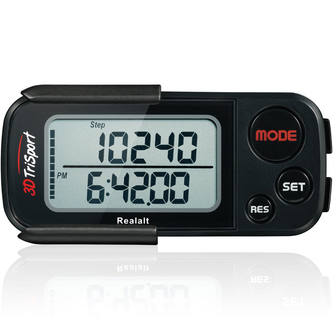 3DTriSport Walking 3D Pedometer with Clip and Strap, Free eBook | 30 Days Memory, Accurate Step Counter, Walking Distance Miles/Km, Calorie Counter (Stealth Black, 3 L x 1.3 W x 0.4 H)