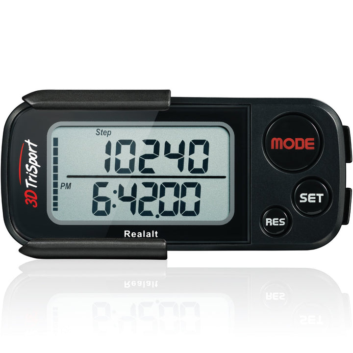 3DTriSport Walking 3D Pedometer with Clip and Strap, Free eBook | 30 Days Memory, Accurate Step Counter, Walking Distance Miles/Km, Calorie Counter (Stealth Black, 3 L x 1.3 W x 0.4 H)