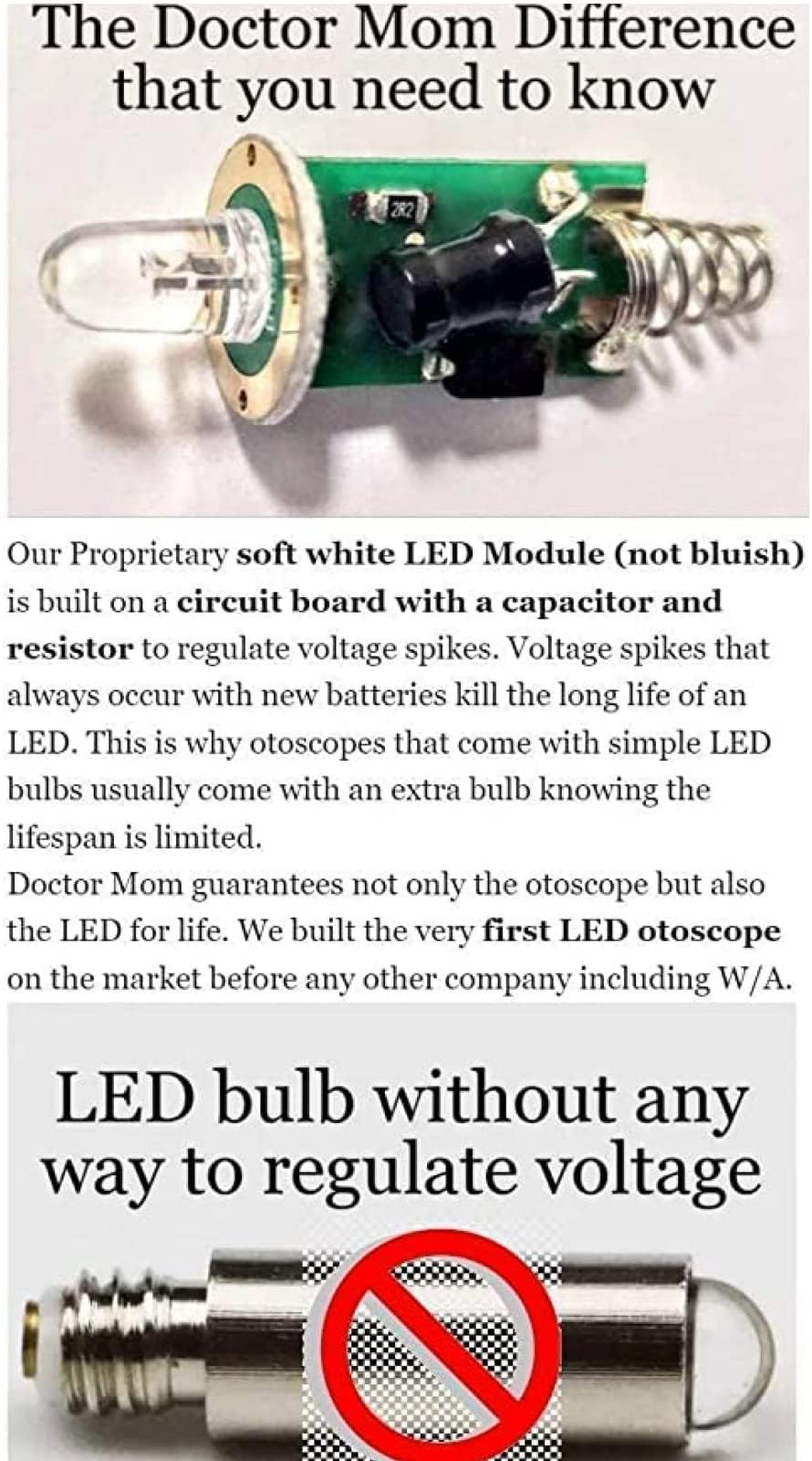 Lifetime Warranty4th Generation Doctor Mom LED Pocket Pro Otoscope with Both Adult and Pediatric Disposable Specula Tips, Battery, and Protective Hard Plastic Case