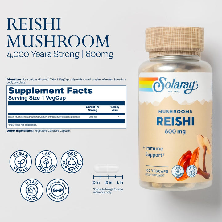 Reishi Mushroom 600mg - Reishi Mushroom Capsules for Immune Support - Vegan, Lab Verified - 60-Day Money-Back Guarantee - 100 Servings, 100 VegCaps