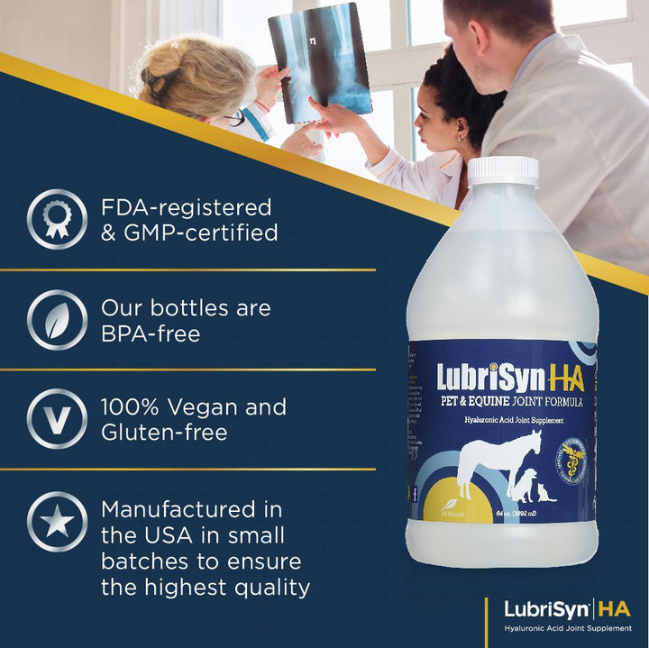 LubriSynHA Hyaluronic Acid Pet &amp; Equine Joint Formula 64oz - All-Natural, High-Molecular Weight Liquid Hyaluronan - Joint Support for Horses, Dogs, Cats - Promotes Healthy Joint Function, Made in USA