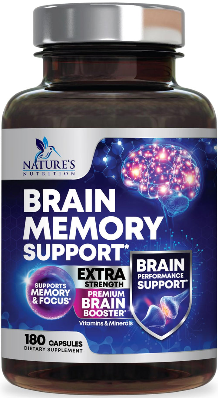 Brain Supplements for Memory and Focus - 40 Nootropics &amp; Vitamins to Support Mental Alertness, Clarity &amp; Concentration, Brain Health Cognitive Memory Pills, B6, B12, Phosphatidylserine - 180 Capsules