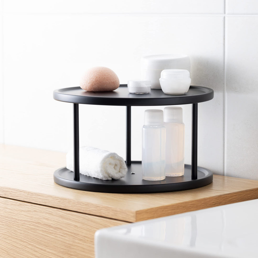 Two Tier Lazy Susan Storage Rack - Rotating Turntable Organizer for Kitchen Shelf Pantry Cupboard Fridge - Metal Rotating Vertical Spice Rack