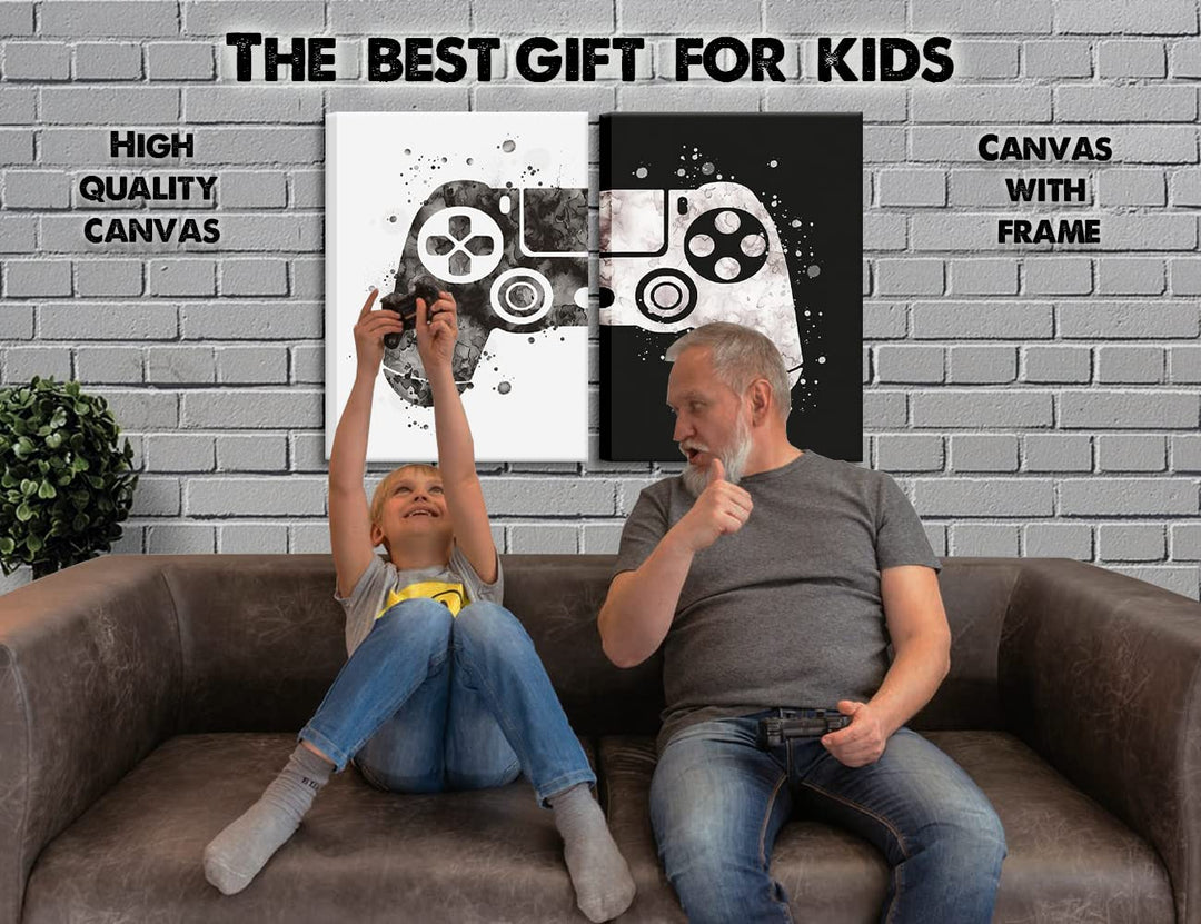 Framed Gaming Room Decor Video Game Themed Wall Art Canvas Framed Black and White Posters Prints Paintings Pictures for Kids Teen Art Gamer Print Poster Boys Decoration Playroom Boy Bedroom Home…