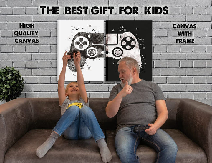 Framed Gaming Room Decor Video Game Themed Wall Art Canvas Framed Black and White Posters Prints Paintings Pictures for Kids Teen Art Gamer Print Poster Boys Decoration Playroom Boy Bedroom Home…