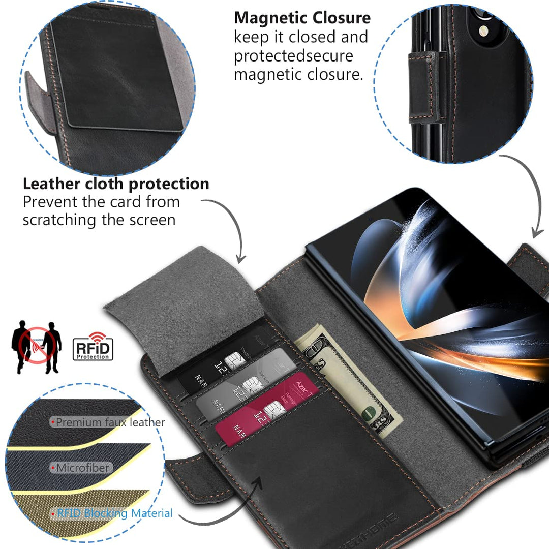 KEZiHOME for Samsung Galaxy Z Fold 4 Case, Genuine Leat