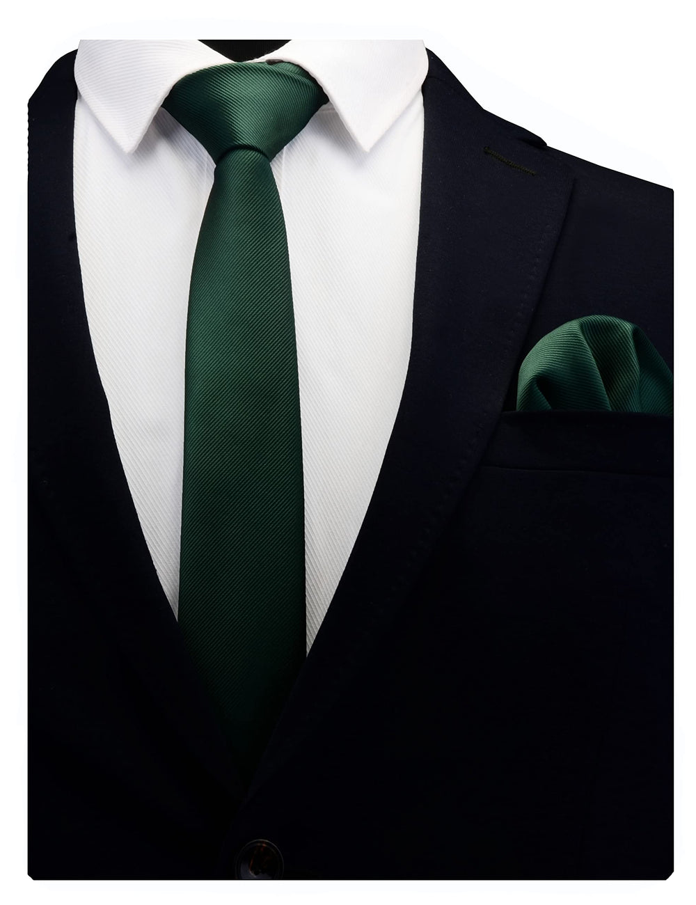Solid Dark Green Emerald Skinny Tie For Men Classic Slim Necktie and Pocket Square Set (0754-08)