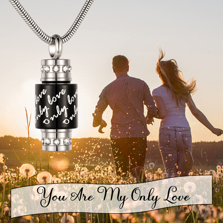 Cylinder Urn Necklace for Ashes Cremation Jewelry for Human Pet Ashes Cremation Urn Keepsake Jewelry for Ashes - Only Love