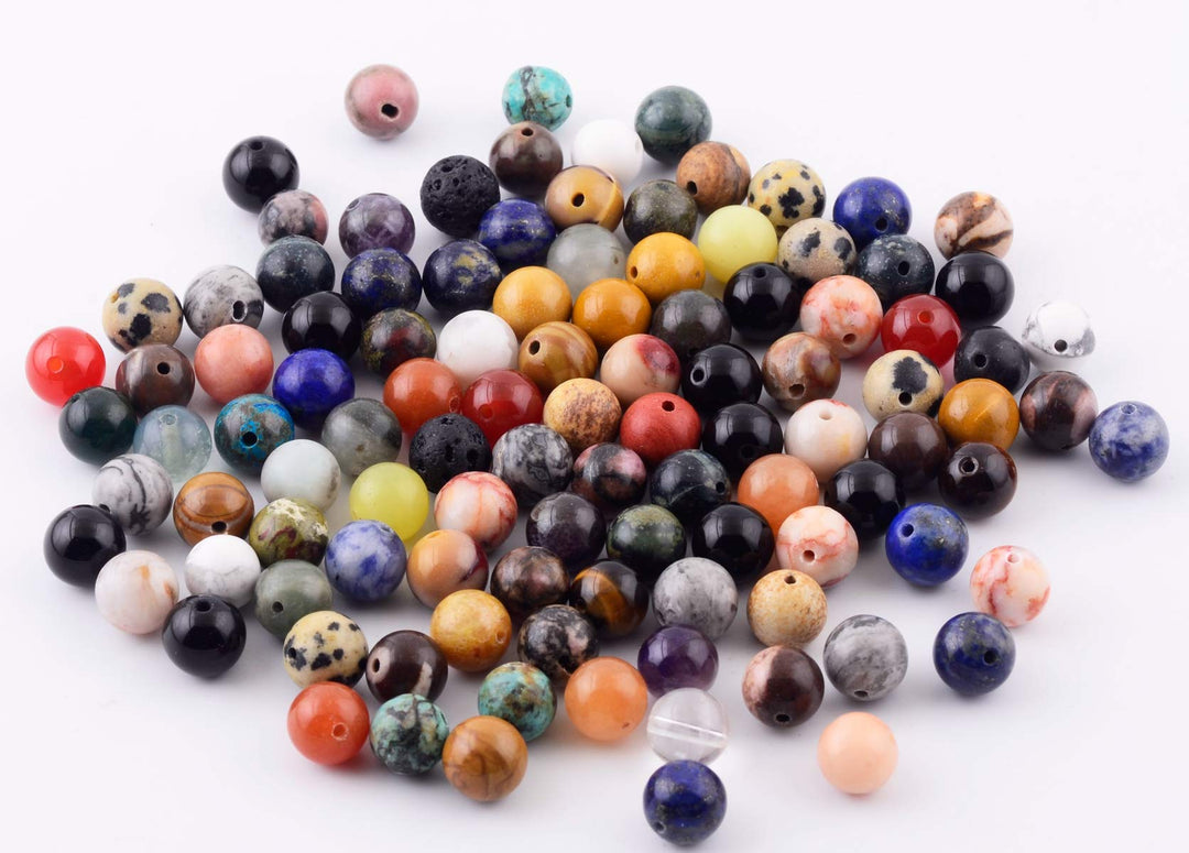 Natural Stone Beads 100pcs Round Genuine Real Stone Beading Loose Gemstones Hole Size 1mm DIY Smooth Bead for Bracelet Necklace Earrings Jewelry Making(Natural Stone Beads Multicolor, 8mm)