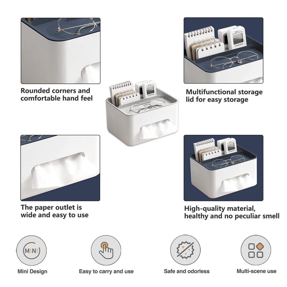 Rectangular Tissue Box Cover Holder with Storage Napkin Tissue Box Holder with Stationery Remote Control Box Decorative Tissue Pen Remote Organizer for Home/Office/Car/Restaurant Grey