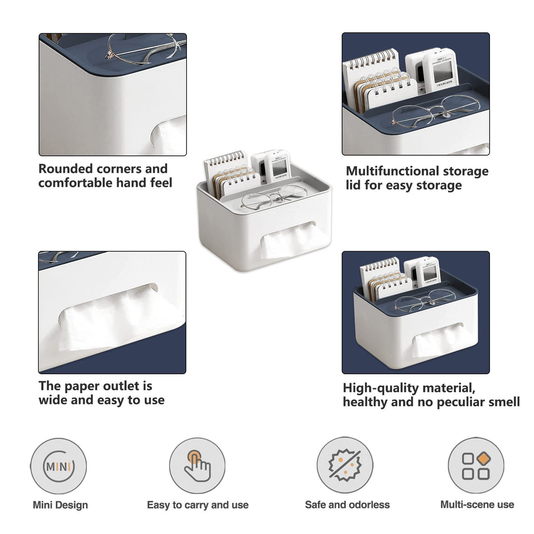 Rectangular Tissue Box Cover Holder with Storage Napkin Tissue Box Holder with Stationery Remote Control Box Decorative Tissue Pen Remote Organizer for Home/Office/Car/Restaurant Grey