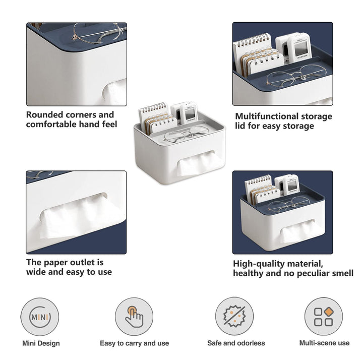 Rectangular Tissue Box Cover Holder with Storage Napkin Tissue Box Holder with Stationery Remote Control Box Decorative Tissue Pen Remote Organizer for Home/Office/Car/Restaurant Grey