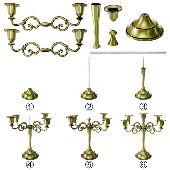 YOUEON 5 Arm Brass Candelabra, Candelabra Candle Holder, 10 Inch Tall Candlesticks Holder, Elegant Taper Candle Holder Centerpiece for Wedding, Church, Halloween, Dining, Home Decor
