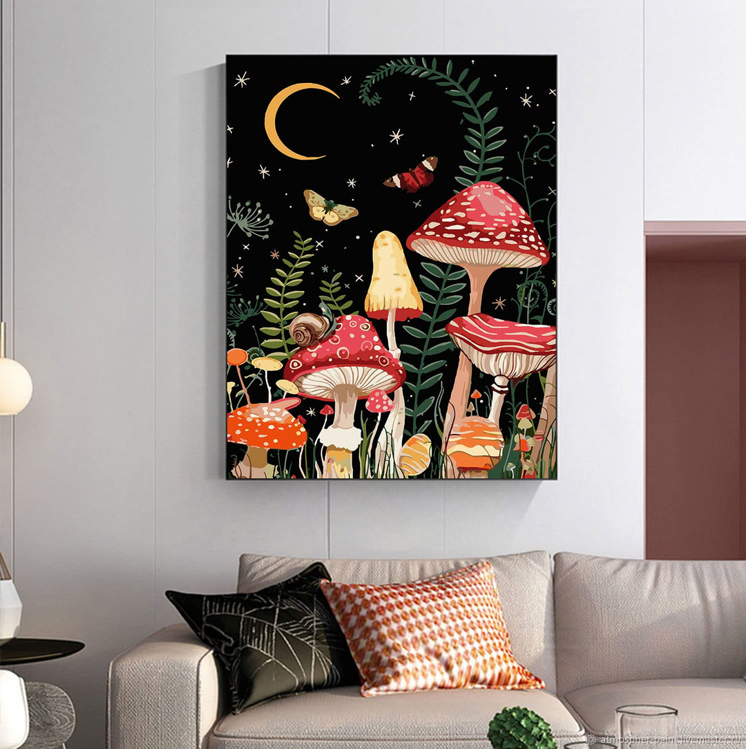 Paint by Number for Adults Beginner, DIY Painting by Numbers Kits for Adults Kids Paint Kits Canvas Gifts Arts Crafts for Home Decor Moon Mushroom Forest Butterfly 16x20 Inch