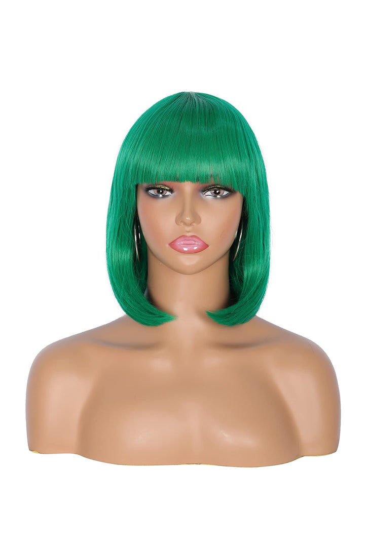 Womens Cosplay Party Kanekalon Synthetic Fiber Short Straight Dark Green Bob Hair Full Wigs