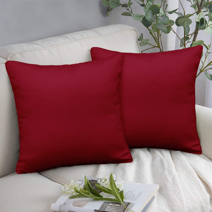Linen Look Outdoor Pillow Covers 18 x 18 Inch, Pack of 2 - Waterproof Christmas Decorative Cushion Covers Square Throw Pillow Covers Patio Pillowcase Shell for Sofa Couch Chair, Red