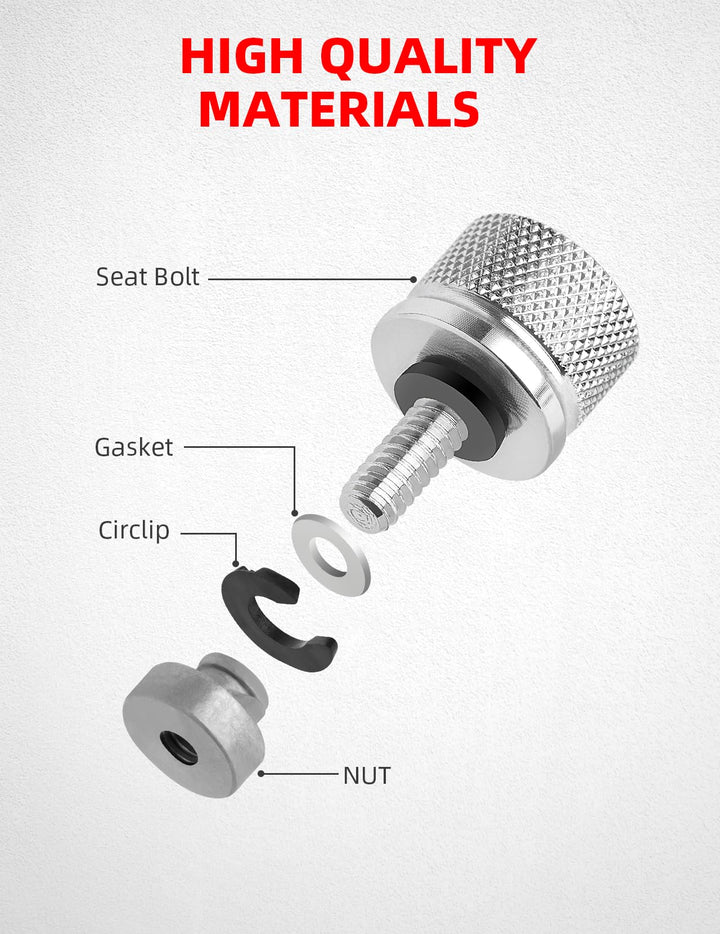 Chrome Stainless Steel Seat Bolt Nut Kit Compatible for Harley Davidson 1996-2024