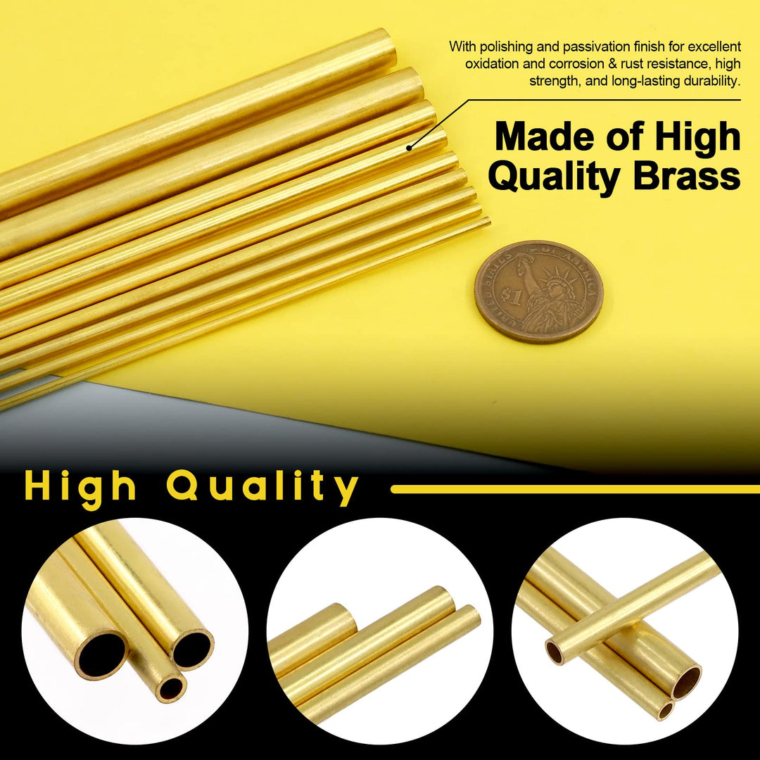 9 Pcs 9 Sizes Brass Round Tube Set, 2mm 2.5mm 3mm 3.5mm 4mm 5mm 6mm 8mm 9mm OD x 0.5mm Wall Thickness 300mm Length High Strength Seamless Straight Pipe Tubing for Hobby Model