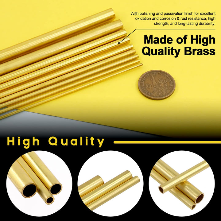 9 Pcs 9 Sizes Brass Round Tube Set, 2mm 2.5mm 3mm 3.5mm 4mm 5mm 6mm 8mm 9mm OD x 0.5mm Wall Thickness 300mm Length High Strength Seamless Straight Pipe Tubing for Hobby Model