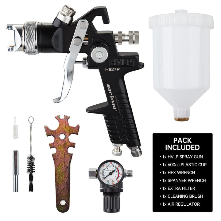 Cartman HVLP Gravity Feed Air Spray Gun H827P, 20.2 oz Capacity, Optimal Working Pressure 2-3.5bar, Nozzle Size:1.4mm with Air Regulator