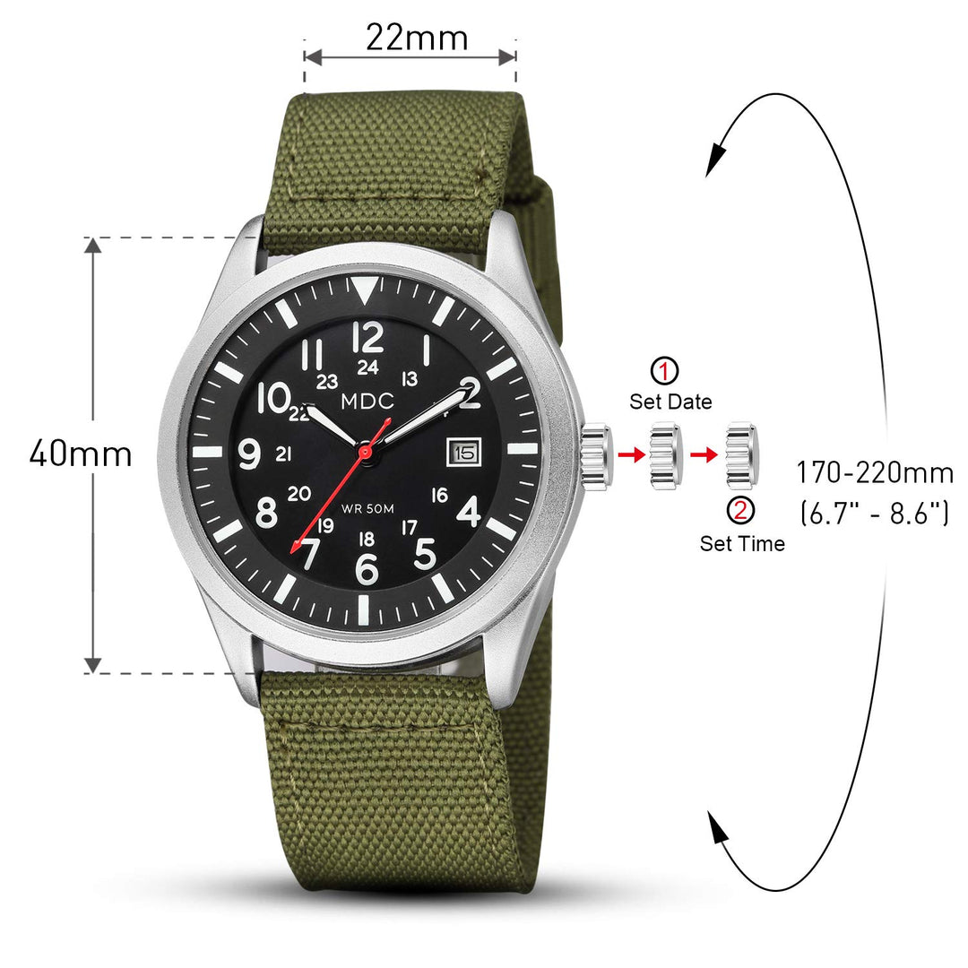 Black Military Analog Wrist Watch for Men, Mens Army Field Tactical Sport Watches Work Watch, Waterproof Outdoor Casual Quartz Wristwatch,5ATM Waterproof