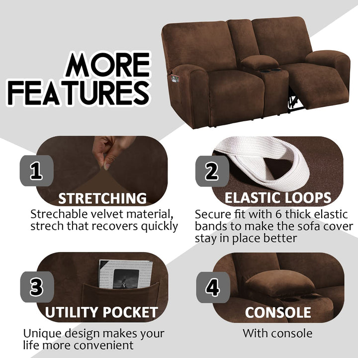 ULTICOR Reclining Love Seat with Middle Console Slipcov