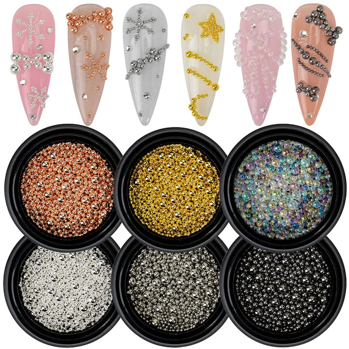 6 boxes of mixed nail rhinestone beads nail art steel beads professional nail decoration crystal rhinestones for nail nails nail art