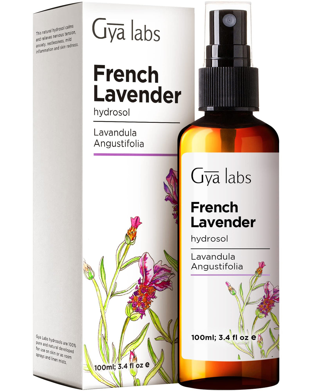 French Lavender Hydrosol (Floral Water / Flower Water) 100% Pure and Natural - Aromatherapy Skin Care, Room Spray - 100ml - Gya labs
