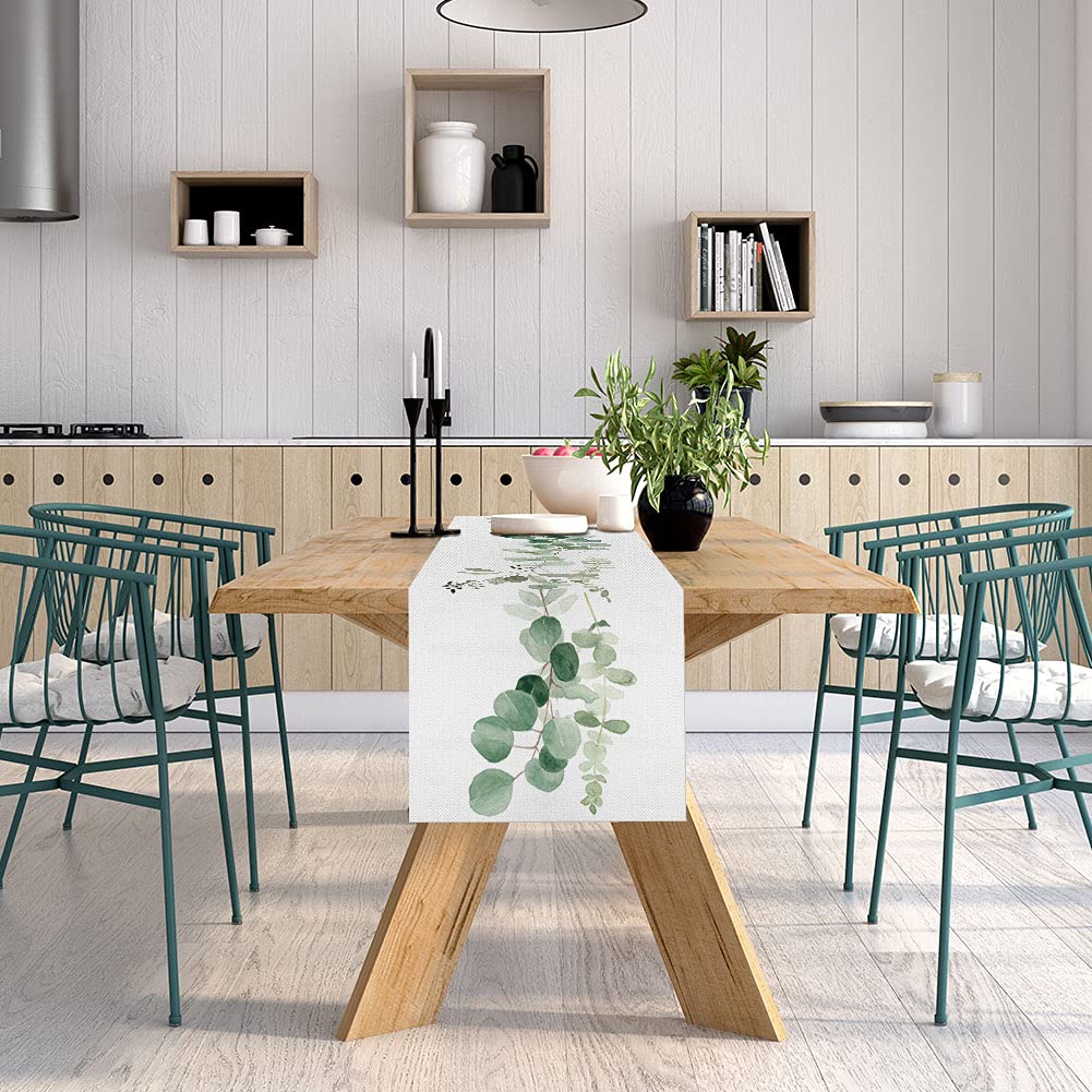 Greenery Table Runner ,Thanksgiving Table Decor Christmas Decoration Fall Table Runner for Farmhouse Decorations, Kitchen Dinning Outdoor Table Decor 13 x 70 Inch