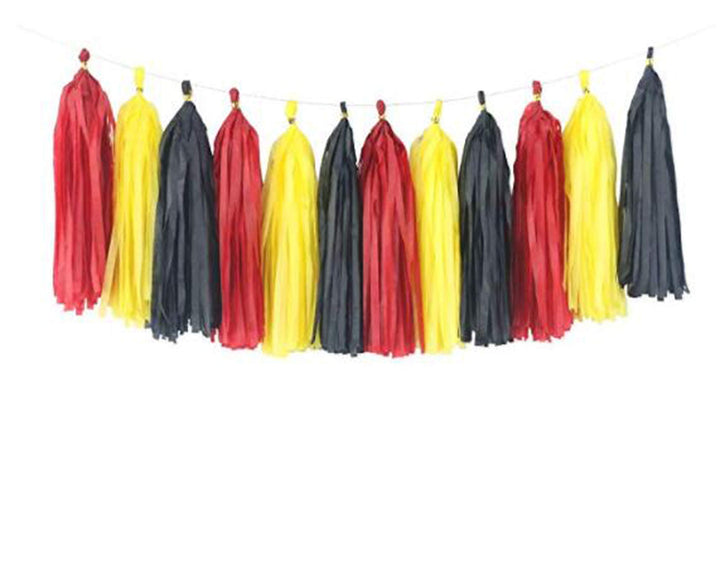 3 Pack 15 Pcs 14 inch Mickey Mouse Color Party Supplies Yellow Black Red Tissue Paper Tassels Garland Fringe Bunting Backdrop Wedding Birthday Decoration Event Party Supplies