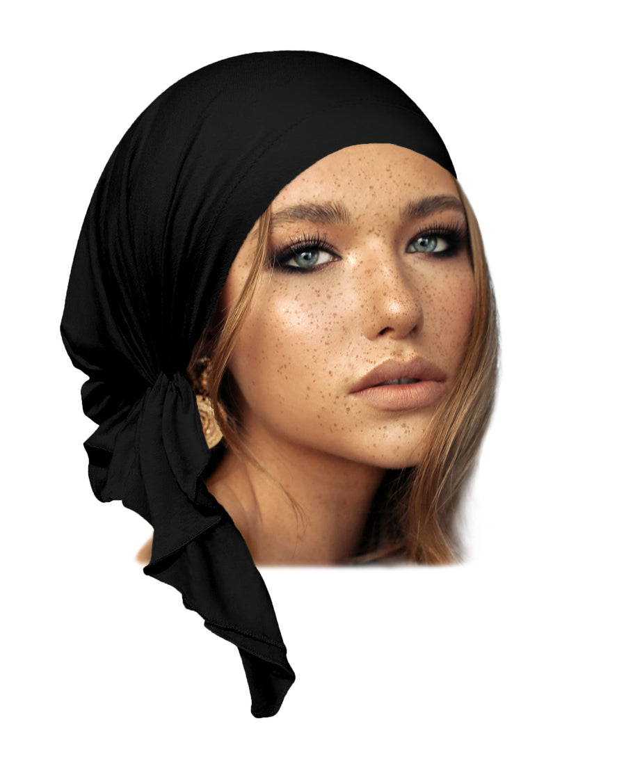 Black Headscarf Headscarves for Women Soft Cotton Pre-tied Bandana Headcovering Head Wear Headcover Chemo Cancer Tichel Friendly over 30 Colors (Black)