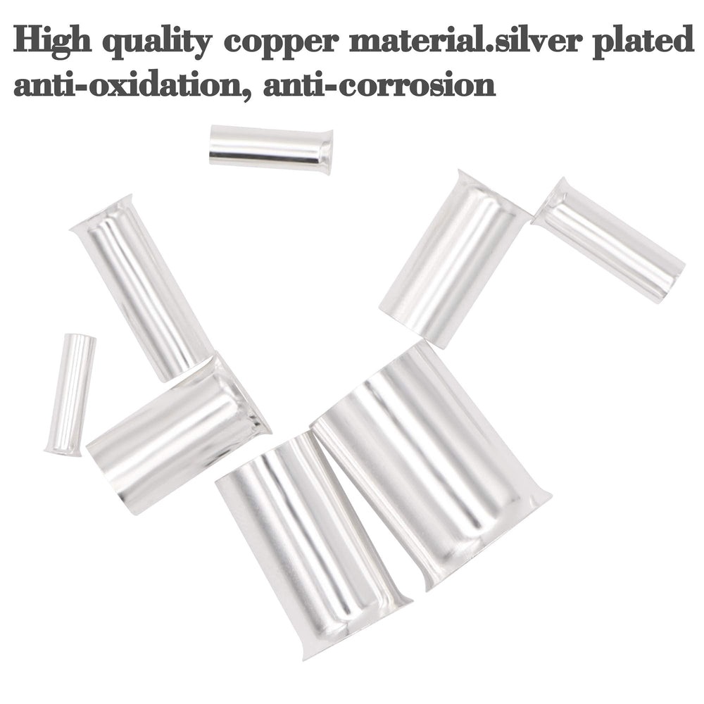 290PCS (AWG 12 10 8 6 4 2 1 2/0) 2/0-12 Gauge Wire Ferrules Kits Silver Plated Copper Crimp Connector Non Insulated Ferrules Pin Cord End Terminal