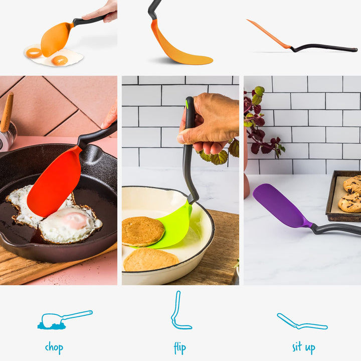 Dreamfarm Chopula Non-Stick-Safe Super-Flexible Sit-Up Spatula with Strong Flat Edge to Separate Food - 12 Orange