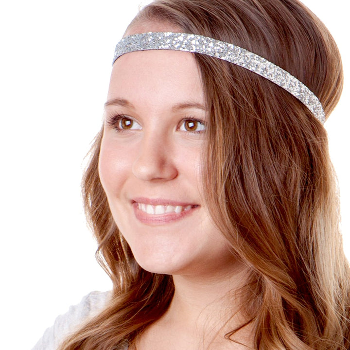 Women&#39;s Adjustable NO SLIP Skinny Bling Glitter Headband Multi 3pk (Black/Gold/Silver)