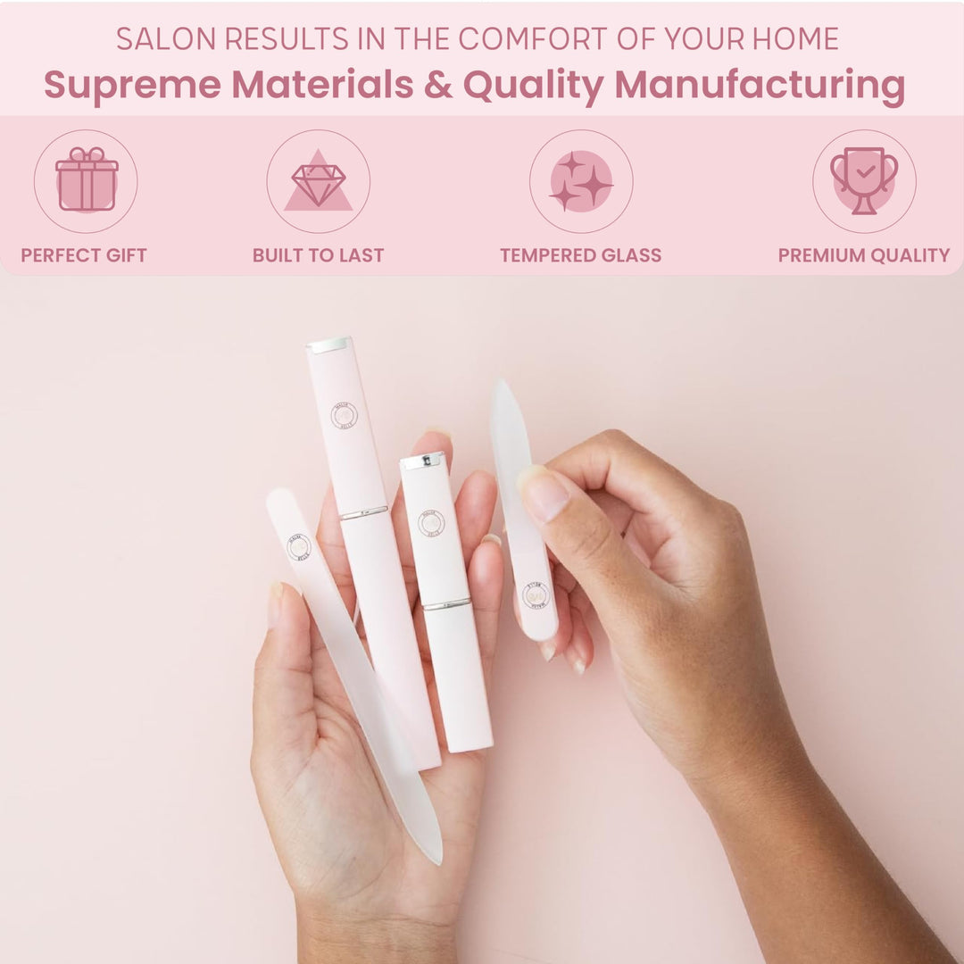 Best Crystal Nail File Set Of 2 - Perfect For Women, Kids &amp; Baby - Built To Last - Professional Manicure &amp; Pedicure Kit - For Natural, Gel, Acrylic, Fake, Gelish And Clear Nails - Extra Slim Design