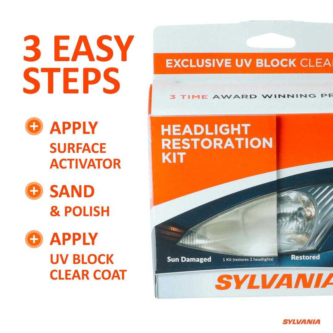 - Headlight Restoration Kit - 3 Easy Steps to Restore Sun Damaged Headlights with Exclusive UV Block Clear Coat, Light Output and Beam Pattern Restored, Long Lasting Protection
