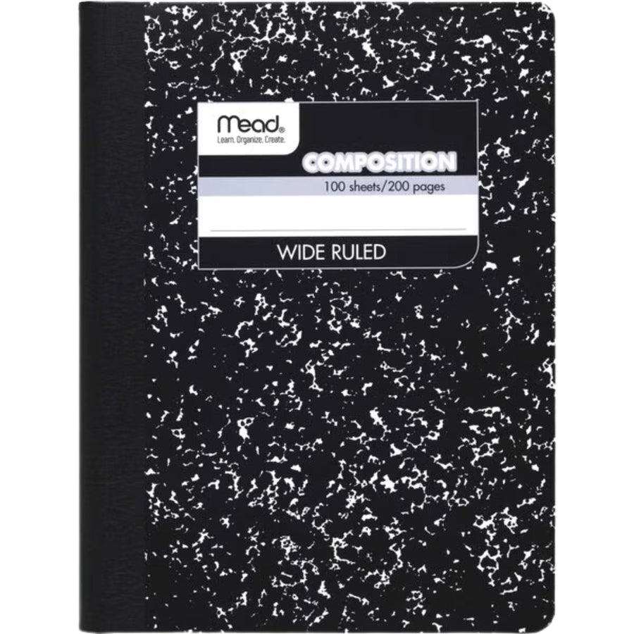 Composition, Wide Ruled Comp Book, Writing Journal Notebook with Lined Paper, Home School Supplies for College Students & K-12, 9-3/4 x 7-1/2, 100 Sheets, Black Marble (09910)