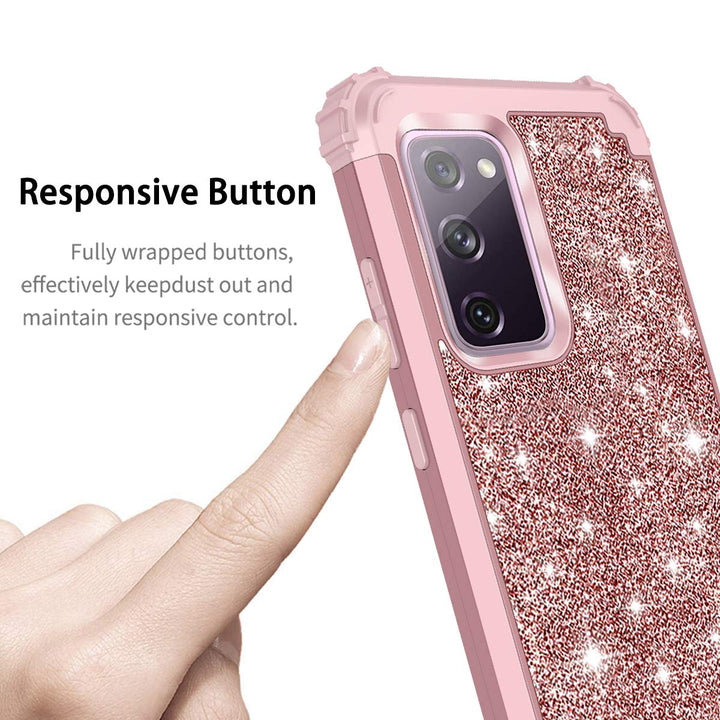 LONTECT Compatible with Galaxy S20 FE 5G Case Glitter Sparkly Bling Shockproof Heavy Duty Hybrid Sturdy High Impact Protective Cover Case for Samsung Galaxy S20 FE 5G 6.5 inch 2020, Shiny Rose Gold