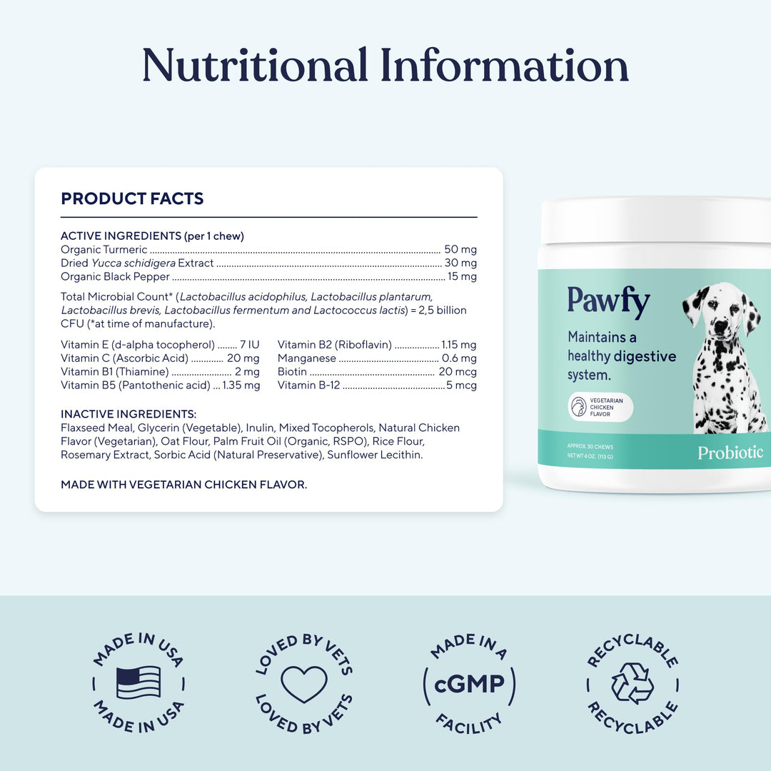 Probiotics for Dogs | Supports Digestive Health, Diarrhea for Small and Large Dogs | Improves Gut Health | Anti Yeast Supplements | Promotes Skin Health and Seasonal Allergies Support - 30 Chews